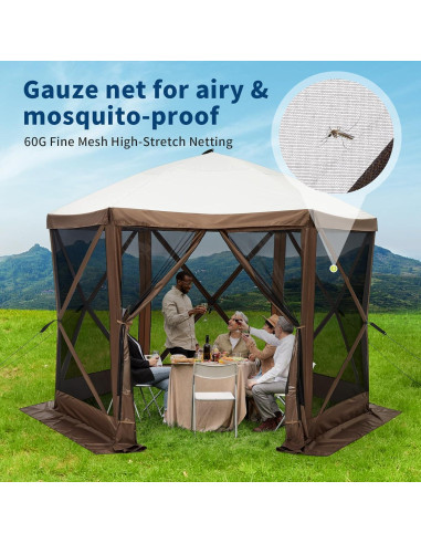 Carpa Gazebo Portátil Dainslef 10x10ft con Mosquitera y 6 Paredes