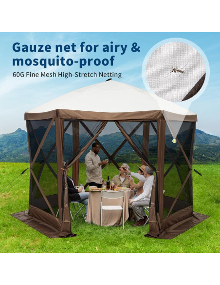Carpa Gazebo Portátil Dainslef 10x10ft con Mosquitera y 6 Paredes
