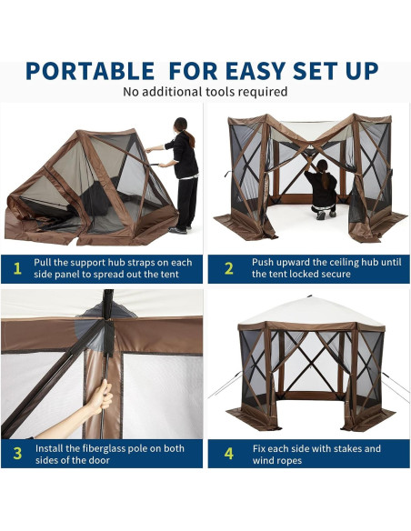 Carpa Gazebo Portátil Dainslef 10x10ft con Mosquitera y 6 Paredes
