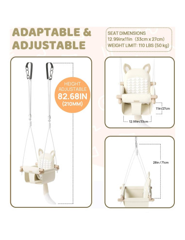 Columpio de Bebé de Madera Beige con Cinturón de Seguridad