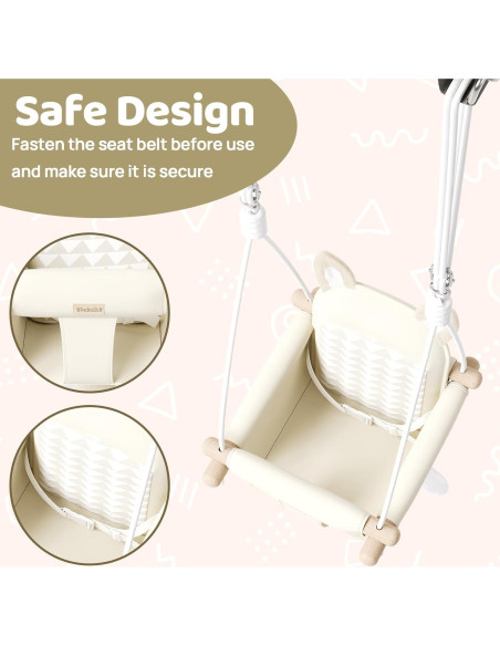 Columpio de Bebé de Madera Beige con Cinturón de Seguridad