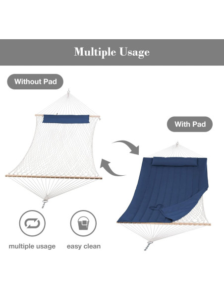 Hamaca Doble SUNCREAT 4.57m Azul Oscuro con Almohada 215kg