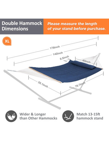 Hamaca Doble SUNCREAT 4.57m Azul Oscuro con Almohada 215kg