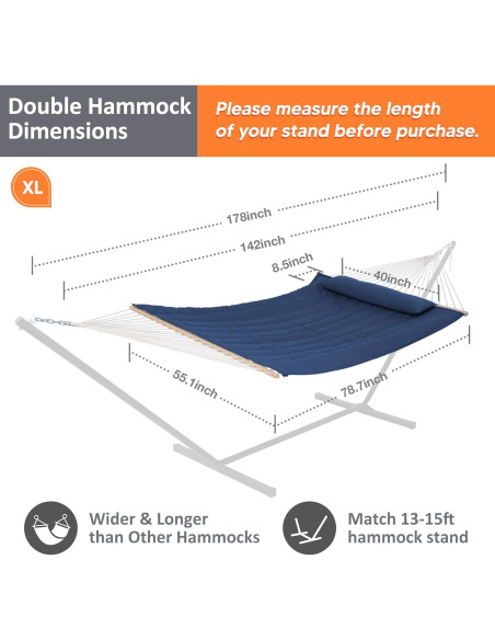 Hamaca Doble SUNCREAT 4.57m Azul Oscuro con Almohada 215kg
