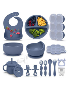 Set de Alimentación para Bebés Hepotk 16 Piezas Silicona Azul