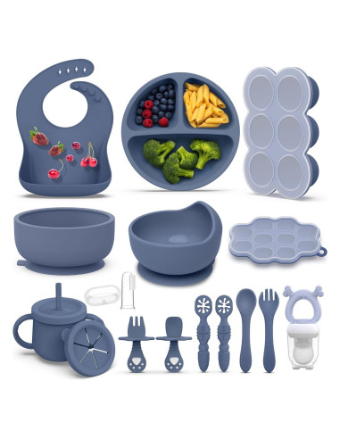Set de Alimentación para Bebés Hepotk 16 Piezas Silicona Azul