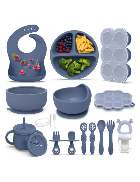 Set de Alimentación para Bebés Hepotk 16 Piezas Silicona Azul
