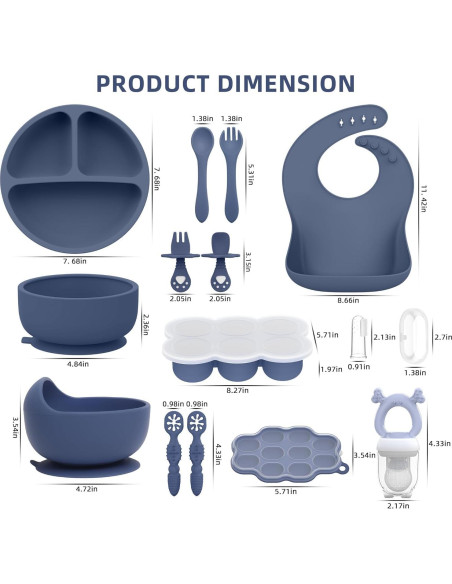 Set de Alimentación para Bebés Hepotk 16 Piezas Silicona Azul