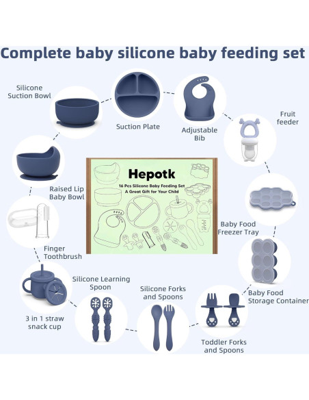 Set de Alimentación para Bebés Hepotk 16 Piezas Silicona Azul