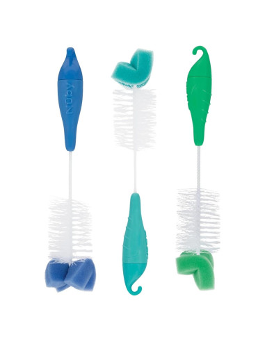 Cepillo de Botella y Tetina Nuby 3 Piezas Aqua Azul Verde