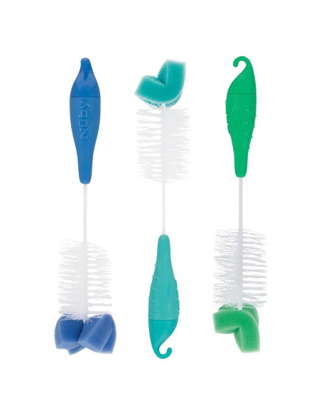 Cepillo de Botella y Tetina Nuby 3 Piezas Aqua Azul Verde