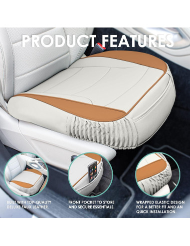 Cojines de Asiento de Coche FH Group Beige PU, Juego de 2
