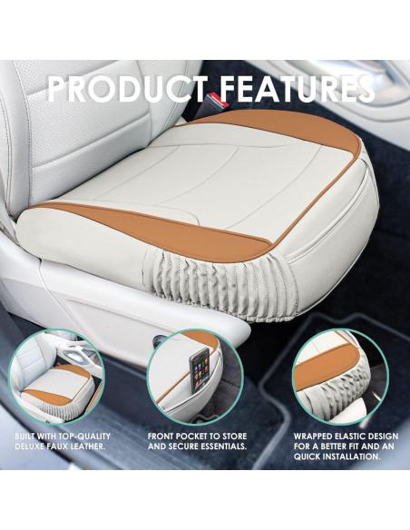 Cojines de Asiento de Coche FH Group Beige PU, Juego de 2