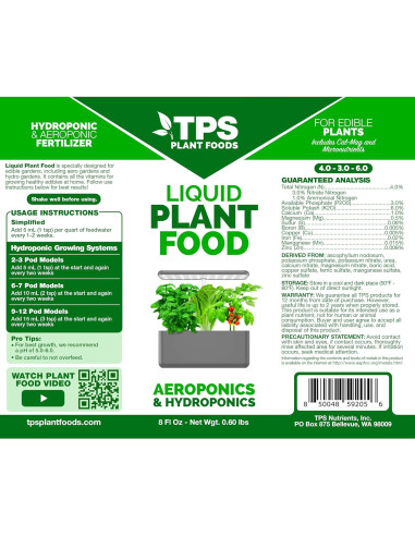 Fertilizante Líquido TPS Nutrients 250 mL para Hidroponía