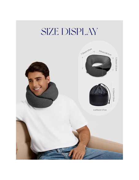 Almohada de Viaje Korigo KR001 Gris Oscuro Espuma Memoria