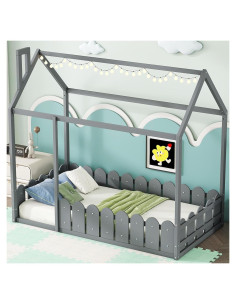 Cama Montessori Individual Bellemave Gris con Barandilla