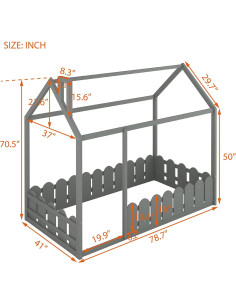 Cama Montessori Individual Bellemave Gris con Barandilla 2