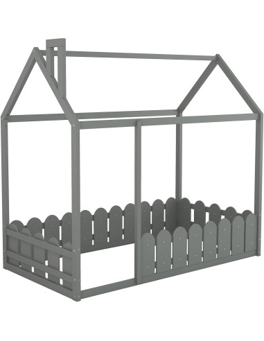 Cama Montessori Individual Bellemave Gris con Barandilla