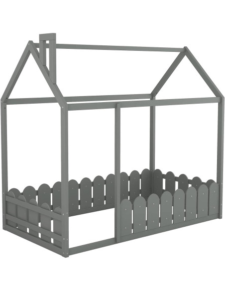 Cama Montessori Individual Bellemave Gris con Barandilla