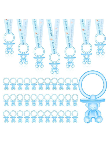 50 Chupetes Acrílicos para Bebés con Collar Azul - Baby Shower