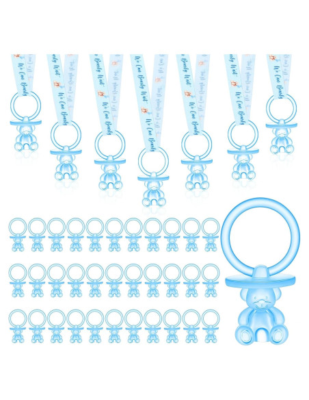50 Chupetes Acrílicos para Bebés con Collar Azul - Baby Shower