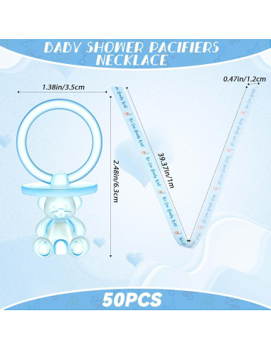 50 Chupetes Acrílicos para Bebés con Collar Azul - Baby Shower