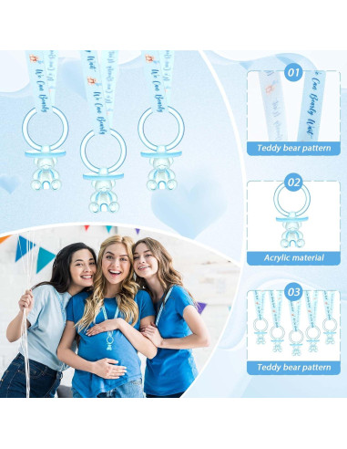 50 Chupetes Acrílicos para Bebés con Collar Azul - Baby Shower