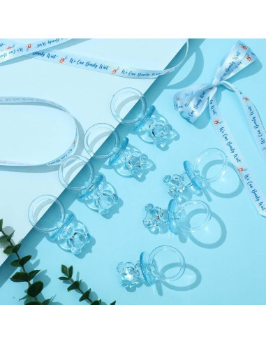 50 Chupetes Acrílicos para Bebés con Collar Azul - Baby Shower