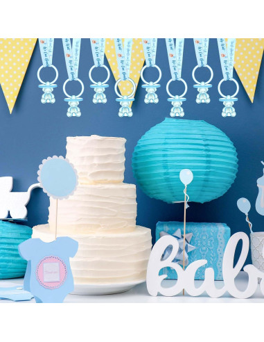 50 Chupetes Acrílicos para Bebés con Collar Azul - Baby Shower