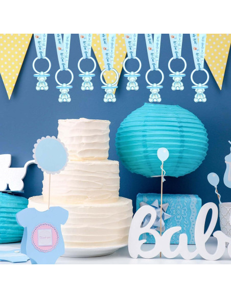 50 Chupetes Acrílicos para Bebés con Collar Azul - Baby Shower
