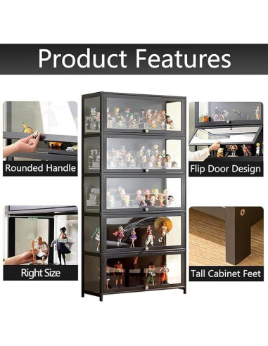 Gabinete de Exhibición Curio QOEUDD 5 Niveles 162 cm Negro