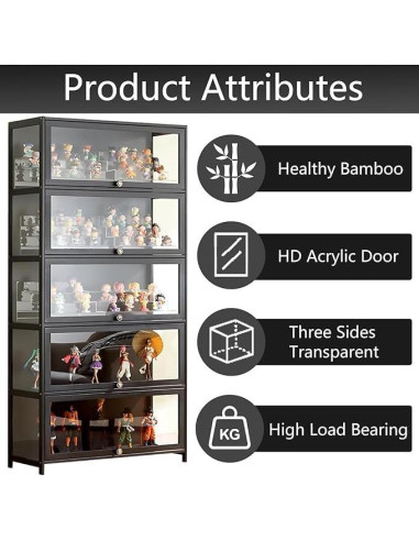 Gabinete de Exhibición Curio QOEUDD 5 Niveles 162 cm Negro