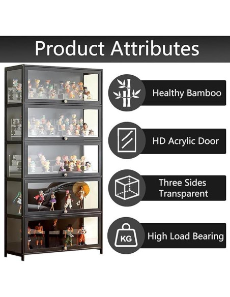 Gabinete de Exhibición Curio QOEUDD 5 Niveles 162 cm Negro