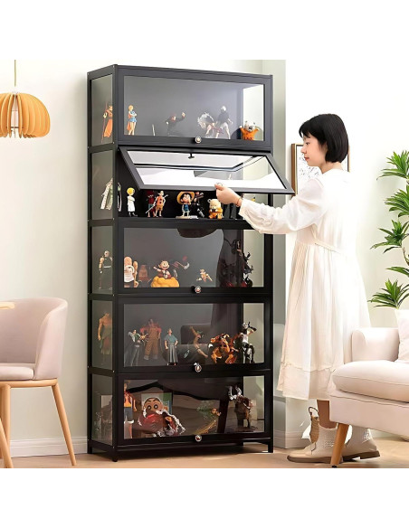 Gabinete de Exhibición Curio QOEUDD 5 Niveles 162 cm Negro