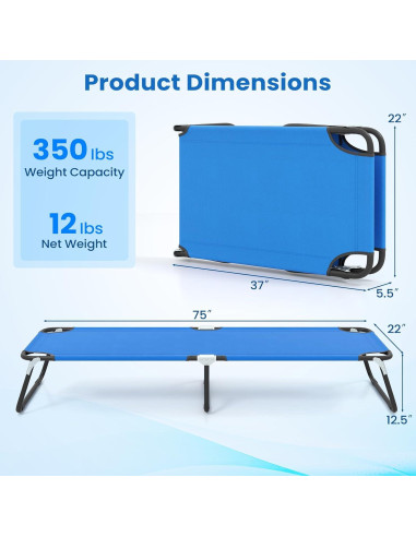 Cama de Camping Plegable Giantex Azul 190.5x55.9 cm 159 kg