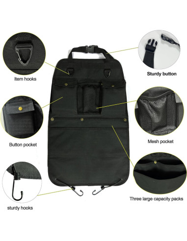 Organizador de respaldo de asiento BEATUNEE negro 6 bolsillos