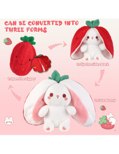 Peluche Reversible Emoin Conejo de Fresa 18cm - Juguete Interactivo 2