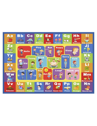 Alfombra Infantil HUAHOO 81x119 cm Alfabeto Animales Antideslizante