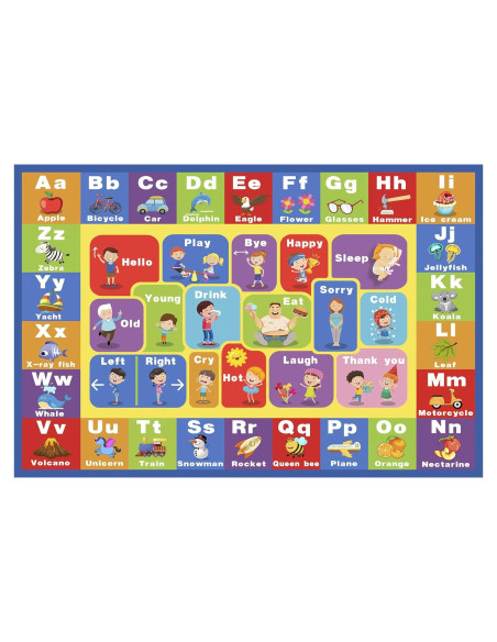Alfombra Infantil HUAHOO 81x119 cm Alfabeto Animales Antideslizante