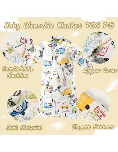 Saco de Dormir para Bebé XIFAMNIY 1.5 TOG con Mangas Desmontables