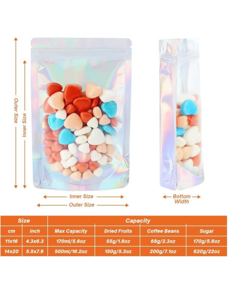 Bolsas Holográficas Mylar 4CP 100 Pcs 11x16 cm Reutilizables