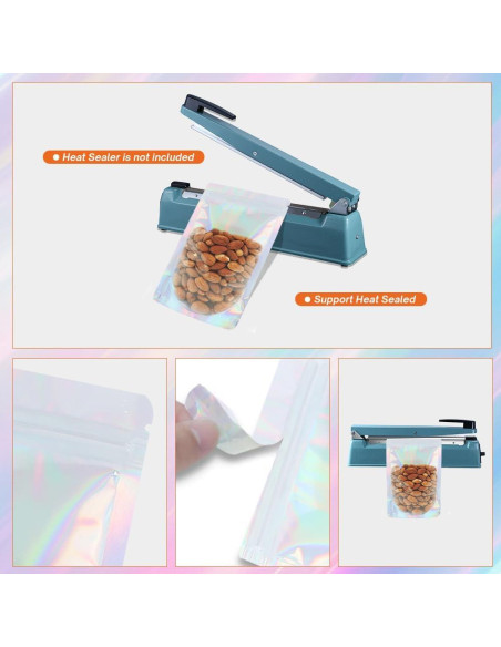 Bolsas Holográficas Mylar 4CP 100 Pcs 11x16 cm Reutilizables