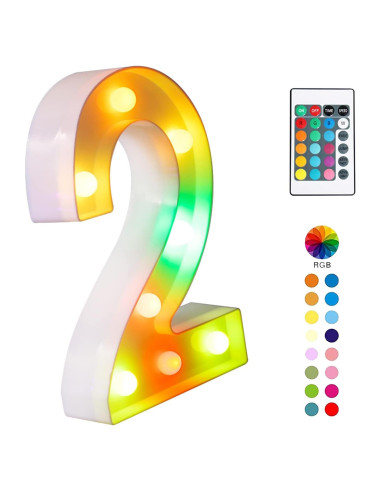 Luz LED Digital Glintee Número 2 con Control Remoto RGB