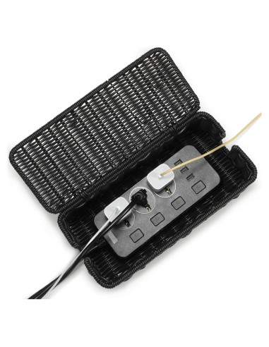 Caja de Gestión de Cables Delamu Rattan Hecha a Mano 31.75x12.95x12.95cm Negro