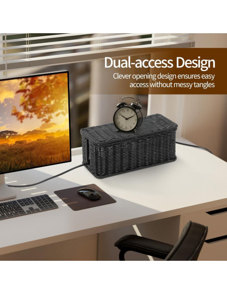 Caja de Gestión de Cables Delamu Rattan Hecha a Mano 31.75x12.95x12.95cm Negro