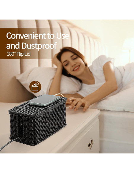 Caja de Gestión de Cables Delamu Rattan Hecha a Mano 31.75x12.95x12.95cm Negro