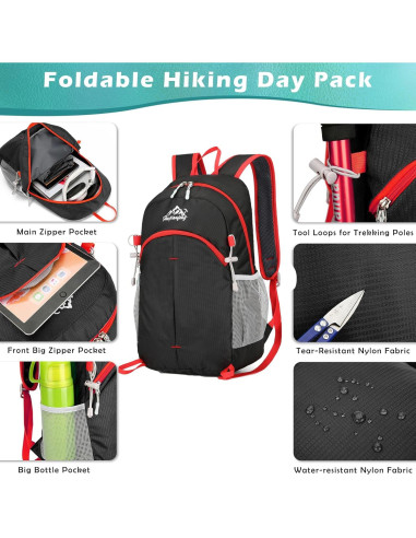 Mochila de Senderismo BiYiYun 20L Plegable Impermeable Negra