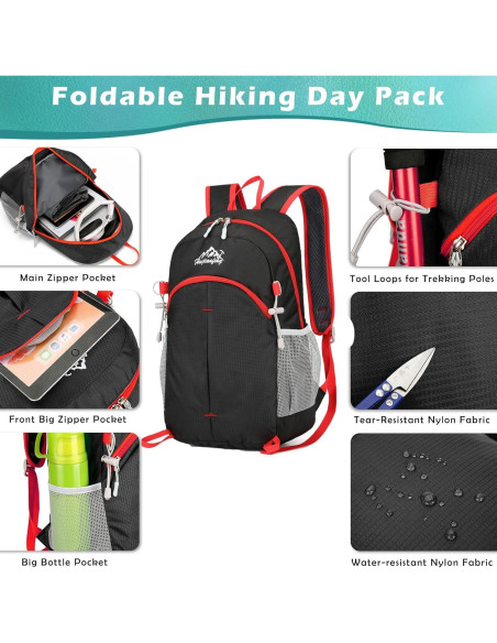 Mochila de Senderismo BiYiYun 20L Plegable Impermeable Negra