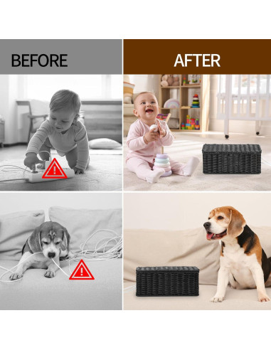 Caja de Gestión de Cables Delamu Rattan Hecha a Mano 31.75x12.95x12.95cm Negro