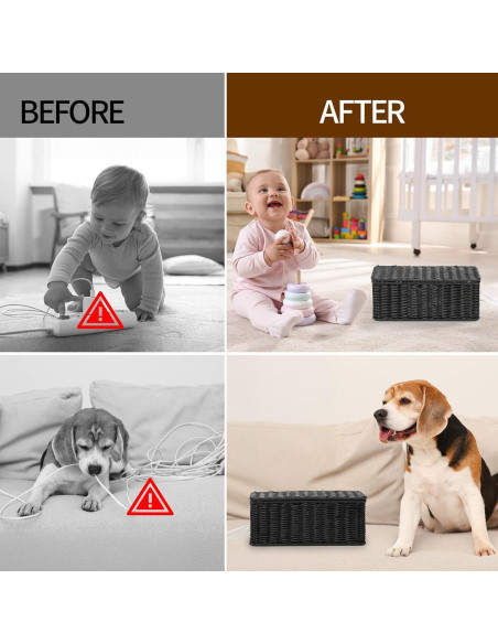 Caja de Gestión de Cables Delamu Rattan Hecha a Mano 31.75x12.95x12.95cm Negro